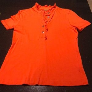 orange tory burch ruffle polo